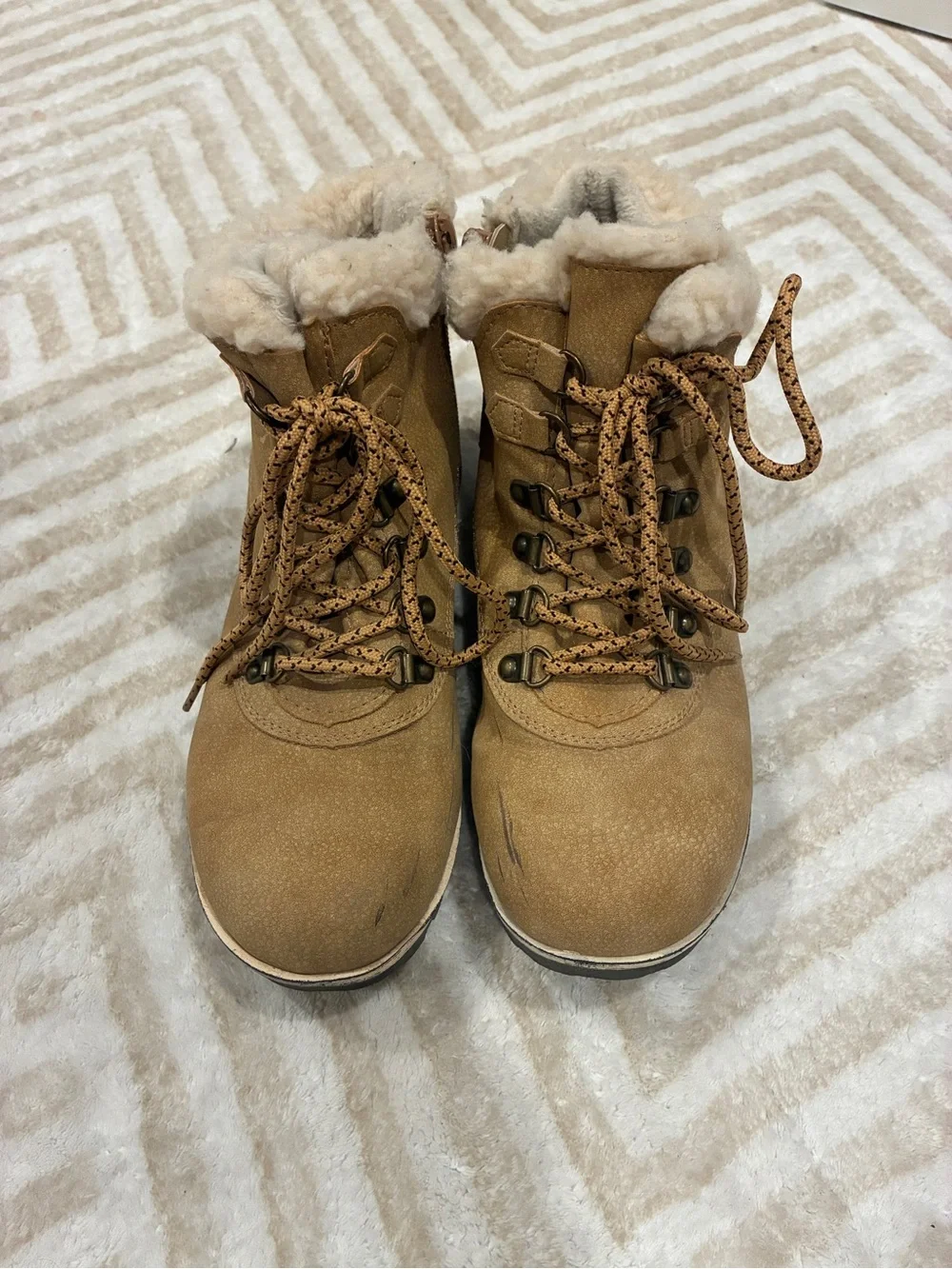 Women’s JBU Cozy Suede Lace-Up/Zipper Winter Boots - Tan Size 8